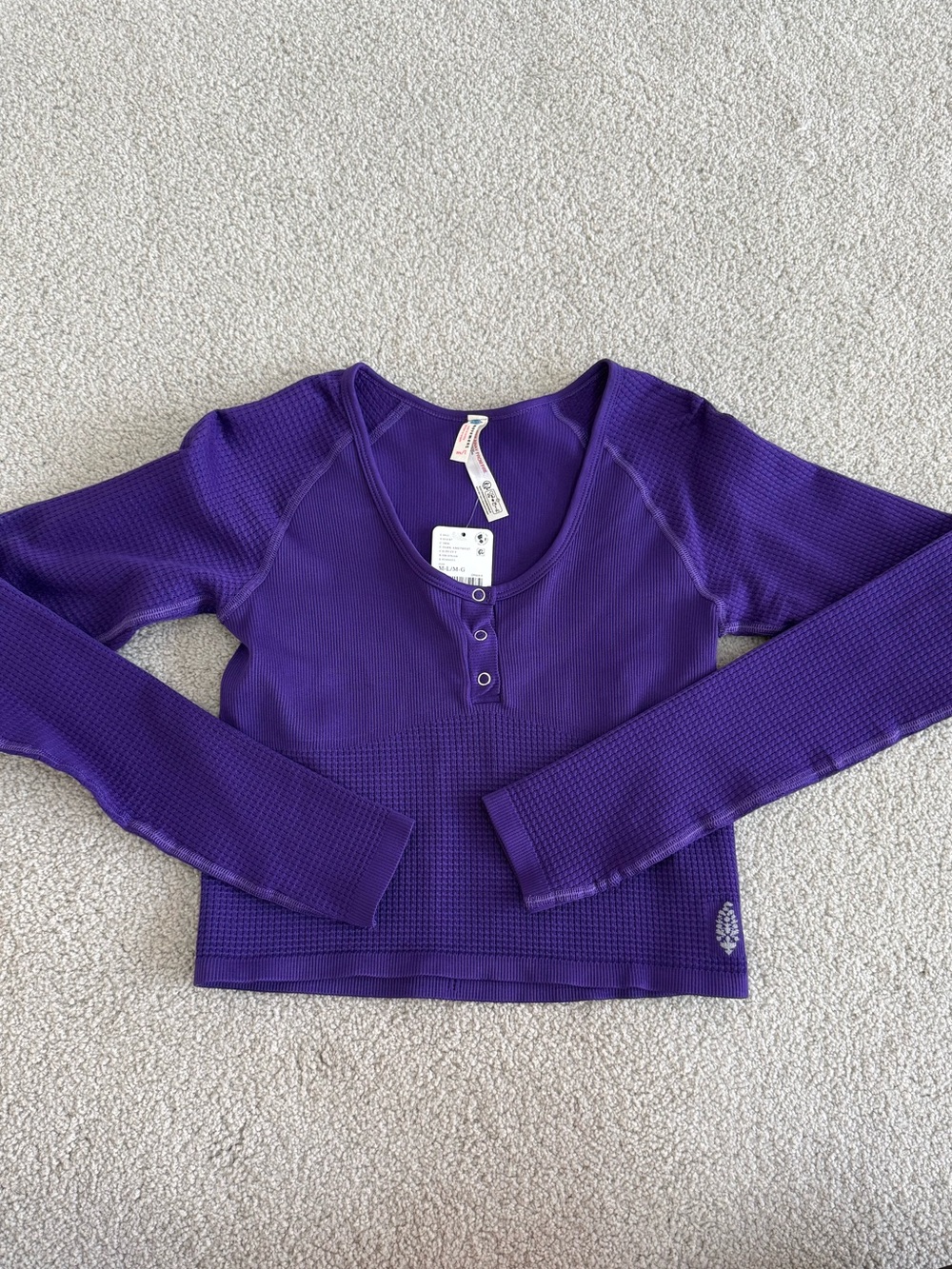 NWT FP Movement Deep Purple Henley Long Sleeve Crop